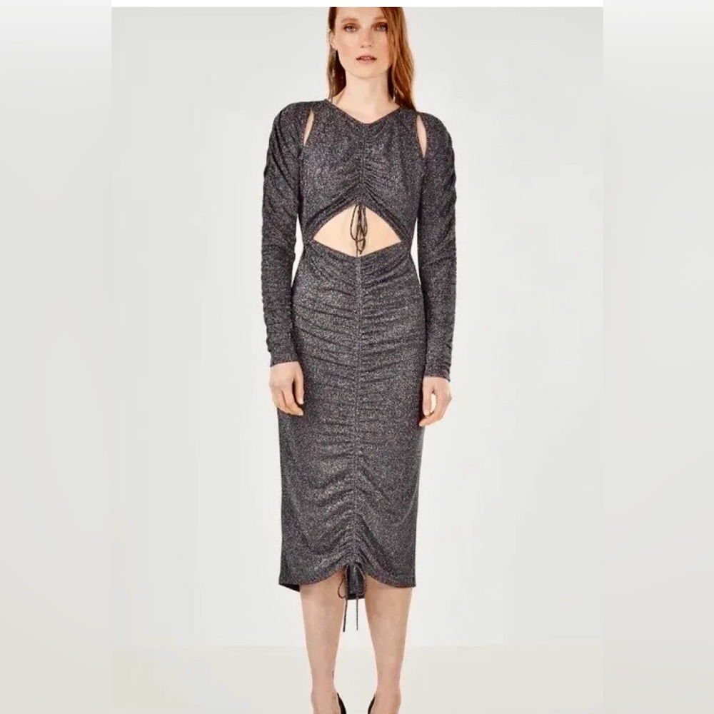 BCBGMaxAzria Gray Bodycon Dress with Long Sleeves and Cut Outs